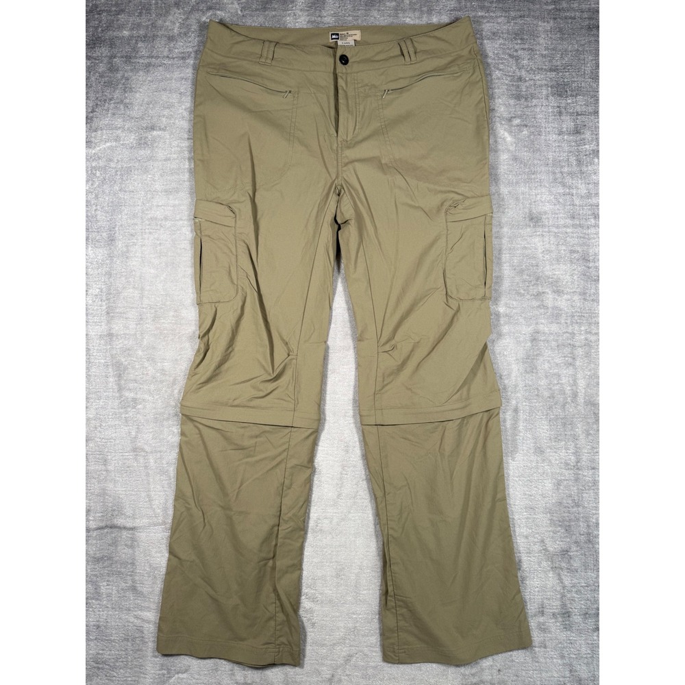 REI Pants Womens 14 Khaki Tan Sahara Convertible Cargo Hiking Outdoor Zip Off